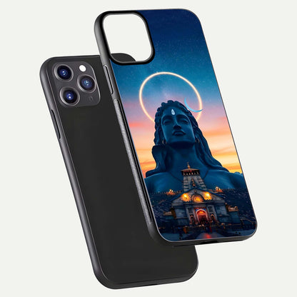 Eternal Shiva Aura Glass Case for iPhone 11 Pro Max dual-view layout displaying HD deity print and smooth edge