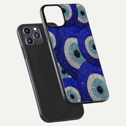 Galaxy Eye Flow Glass Case for iPhone 11 Pro Max front and back view layout displaying cosmic art and curved glass borders