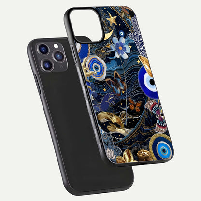 Golden Moon Magic Glass Case for iPhone 11 Pro Max front and back view layout highlighting celestial tones and curved glass