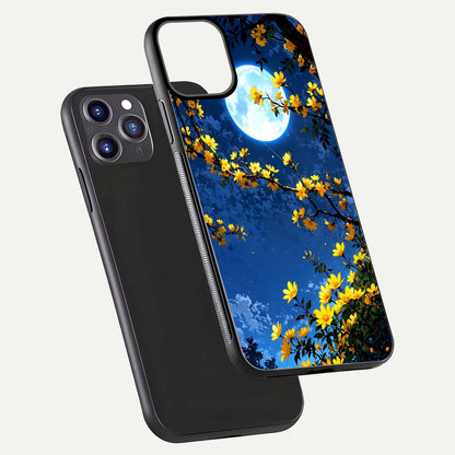 Golden Night Glow Glass Case for iPhone 11 Pro Max front and back view layout displaying metallic glow and curved glass edge
