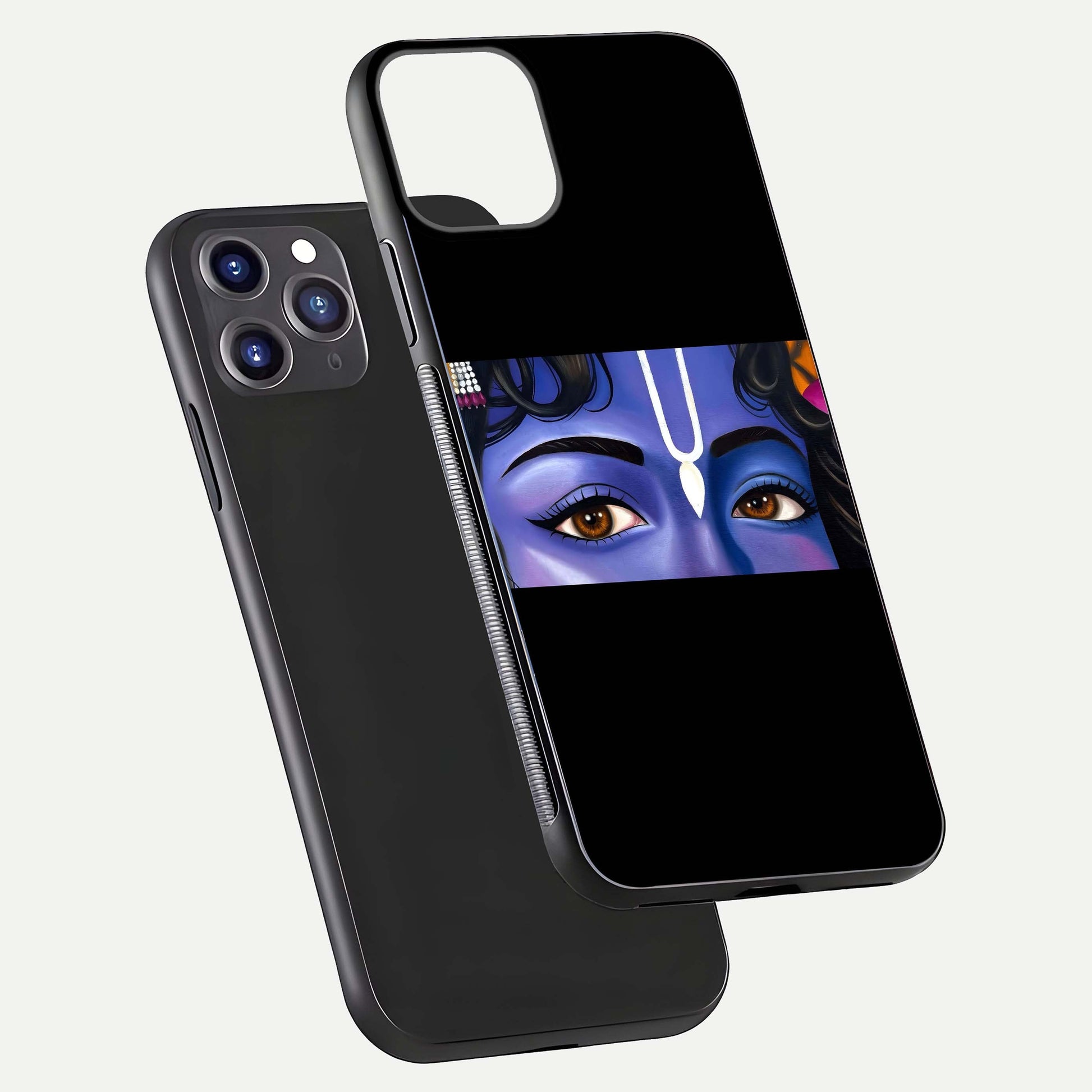 Krishna Eye Glass Case for iPhone 11 Pro Max front and back view layout highlighting detailed spiritual motif
