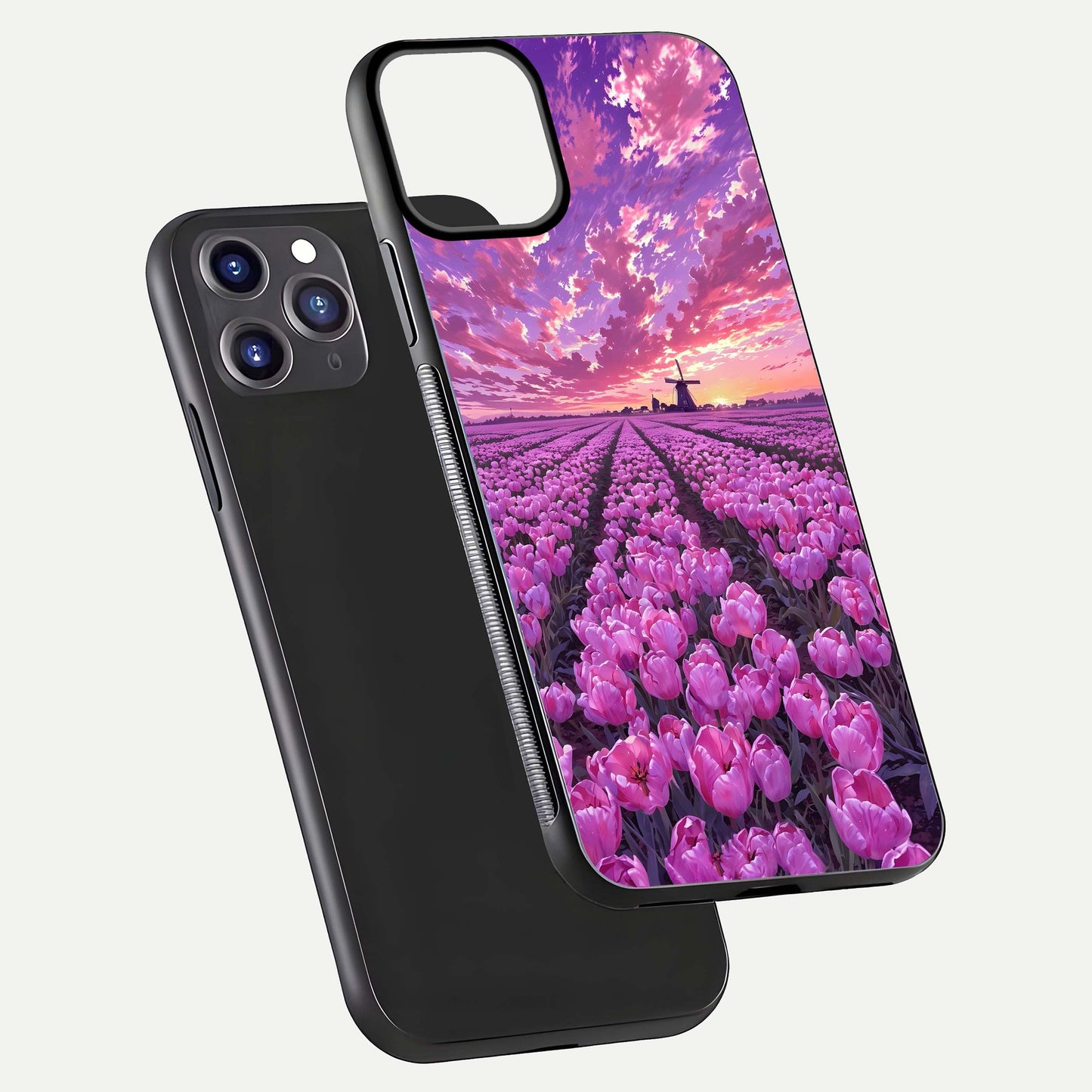 Lavender Dream Skies Glass Case for iPhone 11 Pro Max front and back view layout highlighting dreamy sky gradient