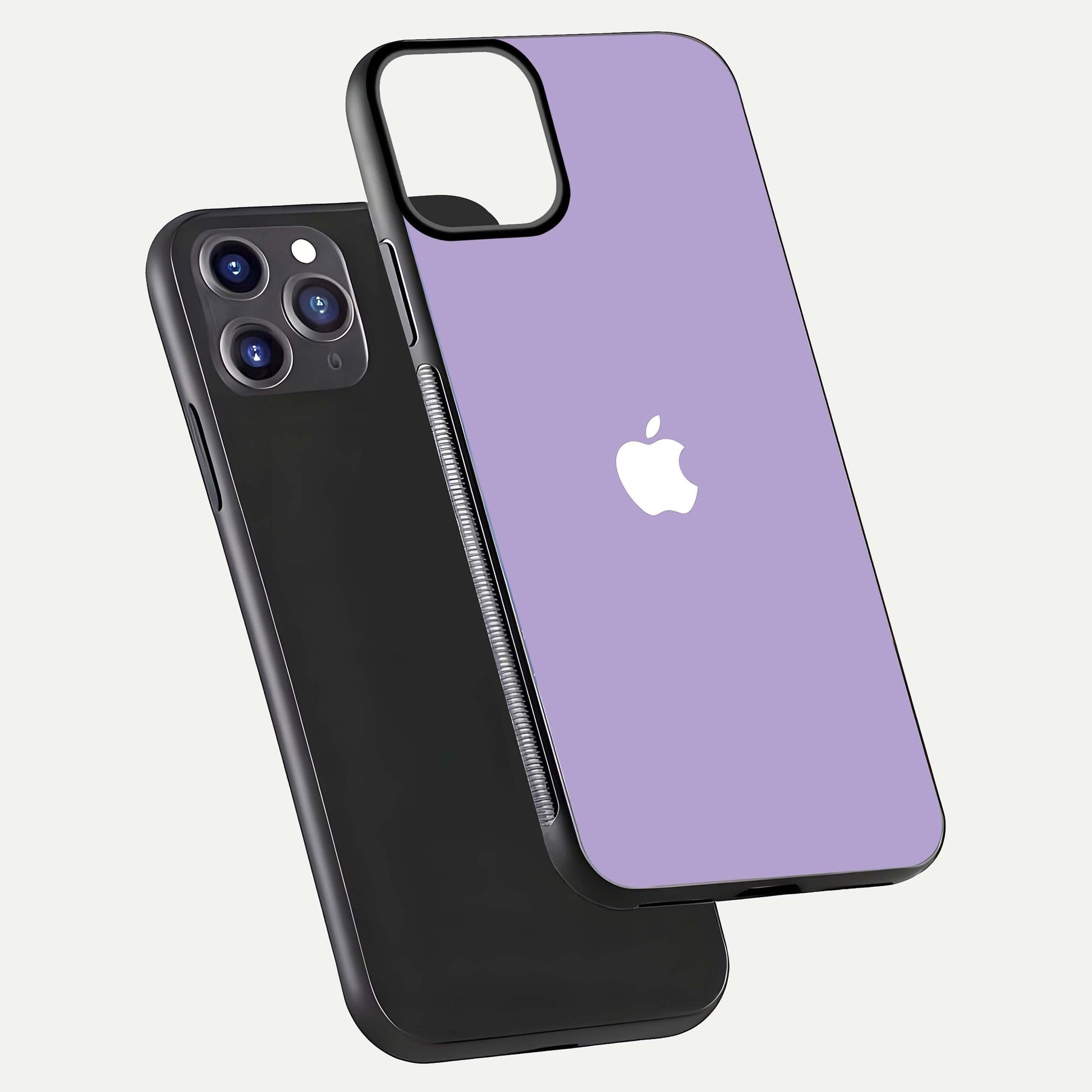 Lavender Soft Minimal Glass Case for iPhone 11 Pro Max front and back view layout highlighting soft hue and curved edges
