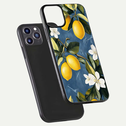 Lemon Dream Garden Glass Case for iPhone 11 Pro Max front and back view layout highlighting garden tones and edges