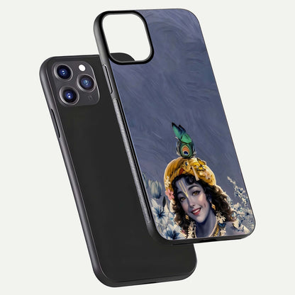 Lord Krishna Glass Case for iPhone 11 Pro Max front & back layout displaying soft tones and elegant edges