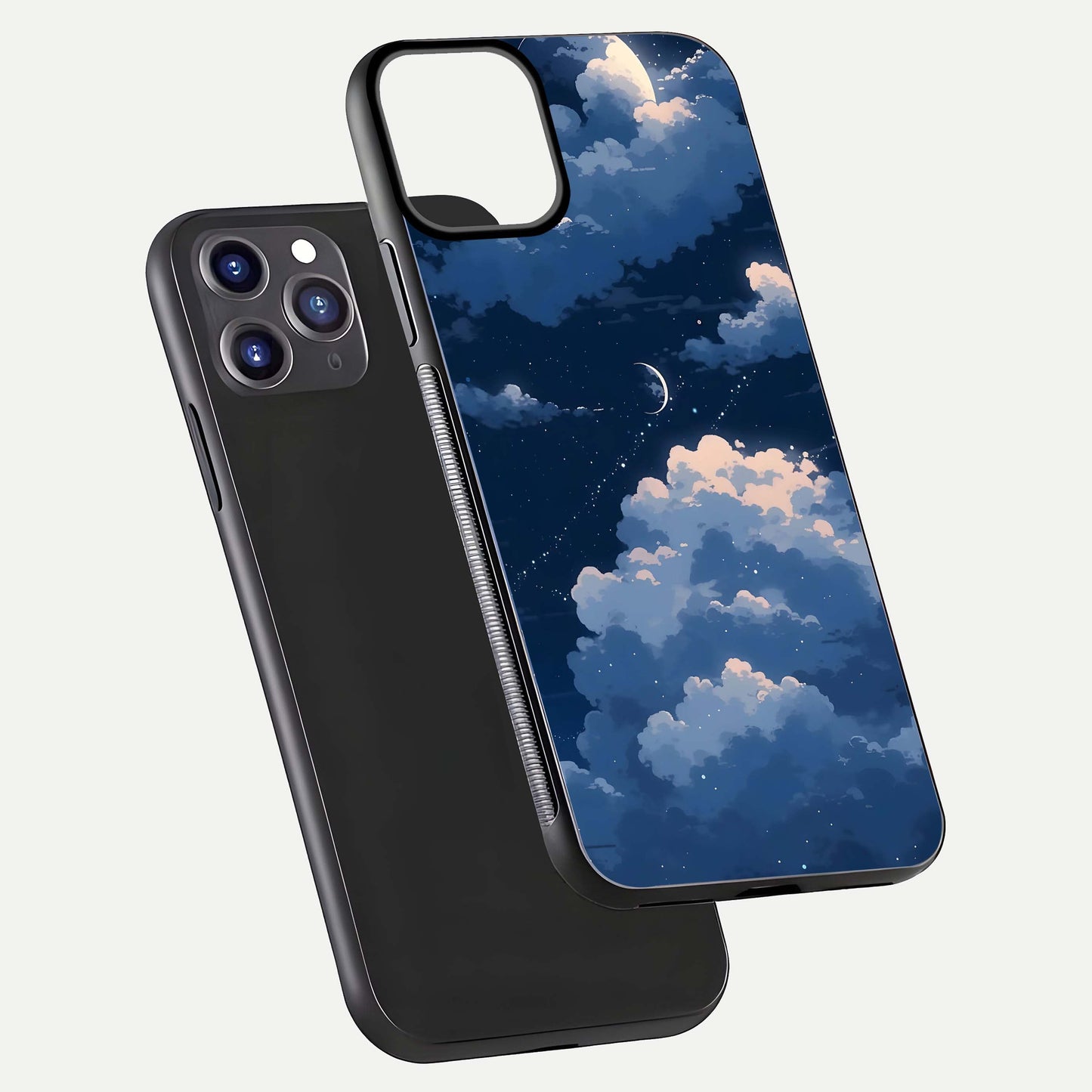 Moon Dream Haze Glass Case for iPhone 11 Pro Max front & back layout highlighting dreamy design and curved shape