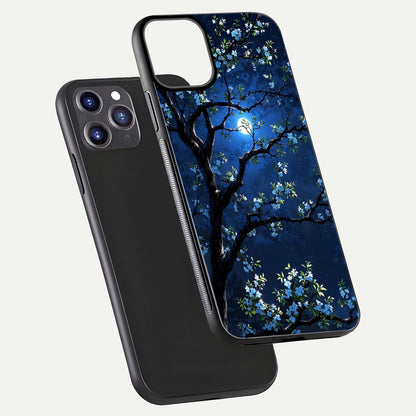 Mystic Floral Night Glass Case for iPhone 11 Pro Max front & back layout showing elegant floral art and smooth edges