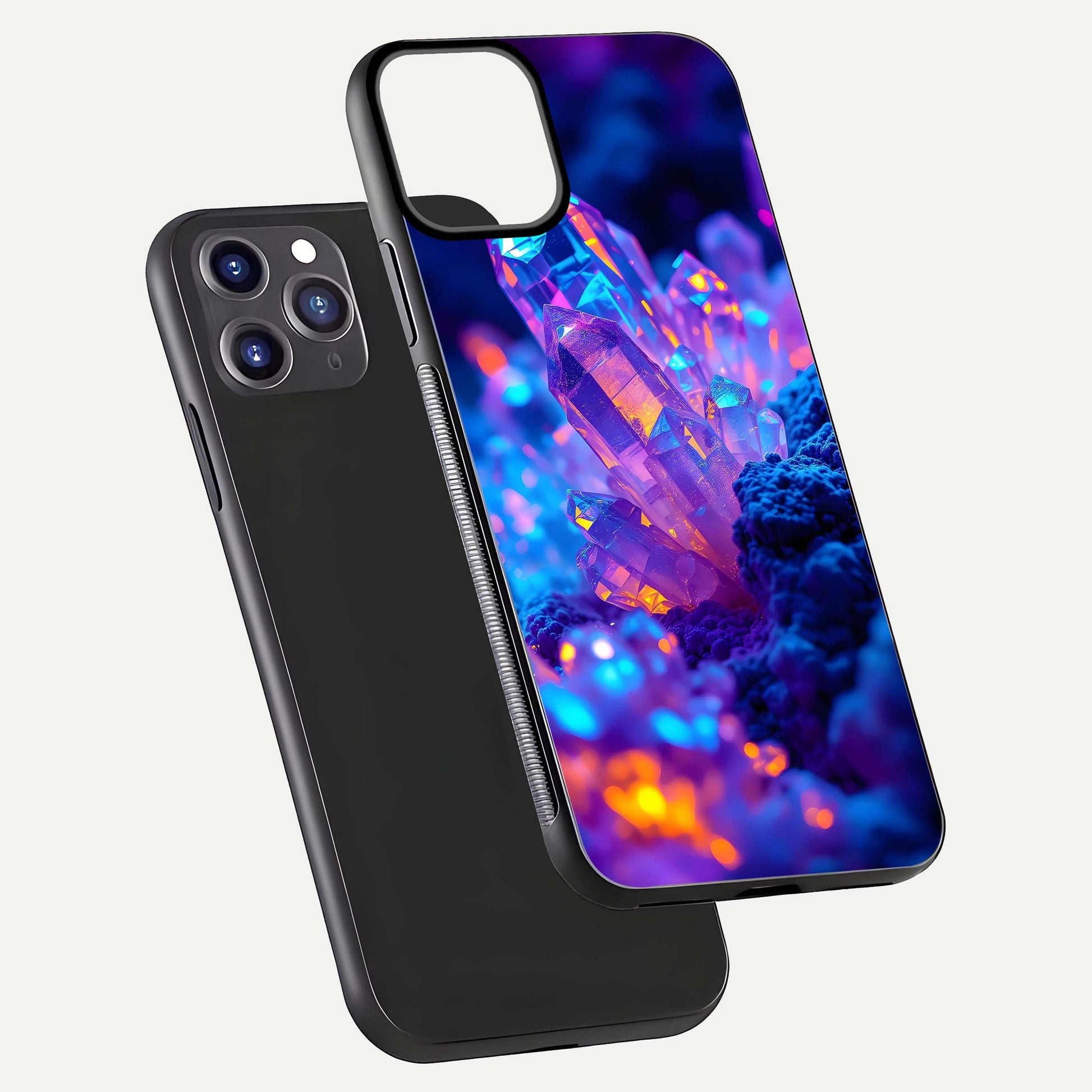 Neon Aura Shards Glass Case for iPhone 11 Pro Max front & back layout showing vivid tones and edge finish