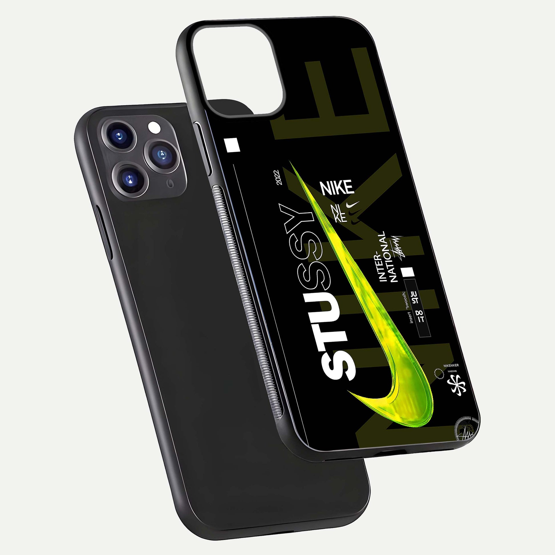 Neon Street Edition Glass Case for iPhone 11 Pro Max front & back layout highlighting street art vibe and edges