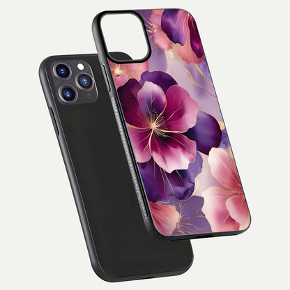 Pink Bouquet Florals Glass Case for iPhone 11 Pro Max front & back layout highlighting vivid petals and smooth edges