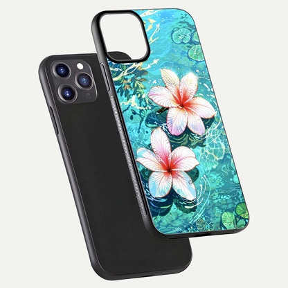 Pink Flowers in Water Glass Case for iPhone 11 Pro Max front & back layout showing elegant pastel floral tones