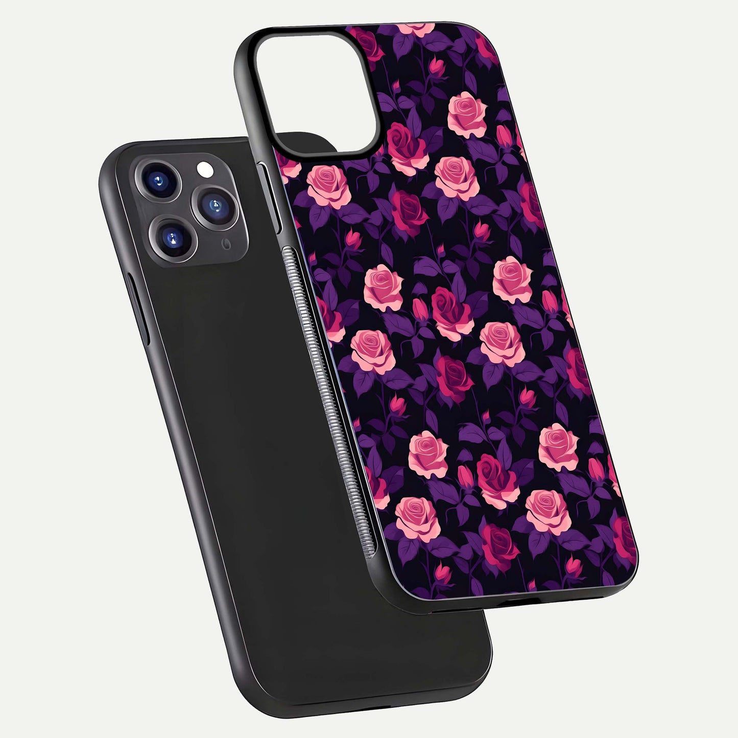 Rose Garden Twilight Glass Case for iPhone 11 Pro Max front & back layout showing rich twilight tones and edges