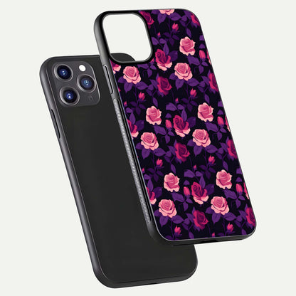 Rose Garden Twilight Glass Case for iPhone 11 Pro Max front & back layout showing rich twilight tones and edges