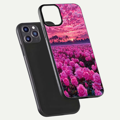Rose Sunset Valley Glass Case for iPhone 11 Pro Max front & back layout highlighting gradient tones and glass shine