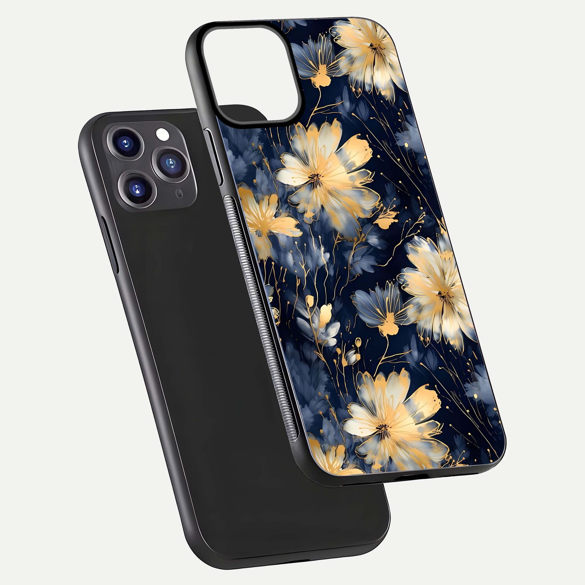 Royal Petal Dream Glass Case for iPhone 11 Pro Max front & back layout showing floral pattern and clean edge finish