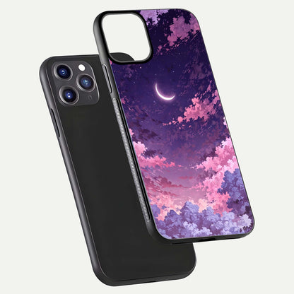 Sky Drift Clouds Glass Case for iPhone 11 Pro Max front & back layout showing sky tones and smooth edge design