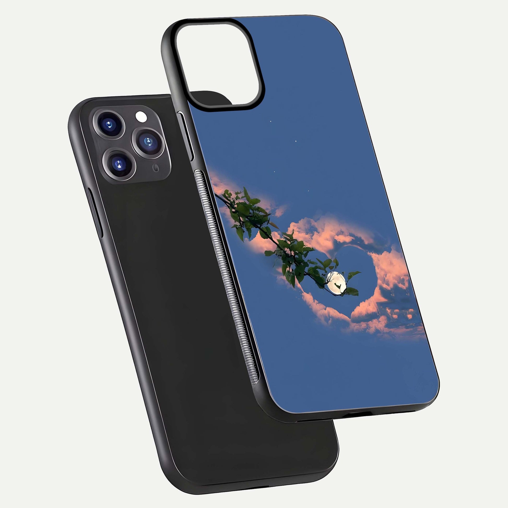 Sky Under Tree Glass Case for iPhone 11 Pro Max front & back layout showing sky tones and curved glass edge