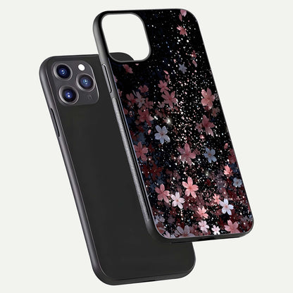 Starlit Flower Dreams Glass Case for iPhone 11 Pro Max front & back layout showing soft bloom design and curved edge