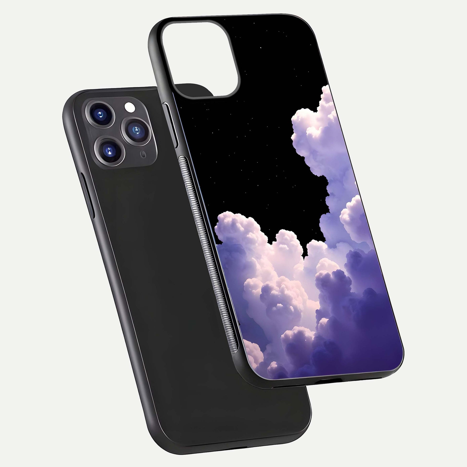 Starlit Night Whispers Glass Case for iPhone 11 Pro Max front & back layout showing moon tones and curved edges