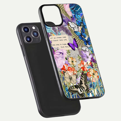 Storm Path Bloom Glass Case for iPhone 11 Pro Max front & back layout showing moody floral blend and edges