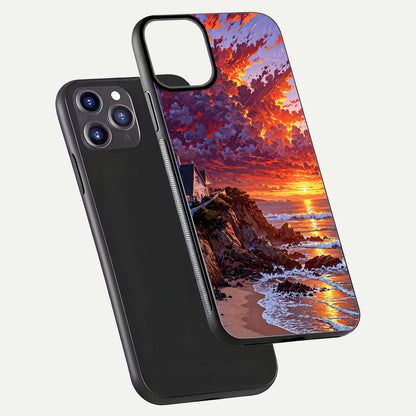 Sunset House by Sea Glass Case for iPhone 11 Pro Max front & back layout showing scenic gradient and curved edge