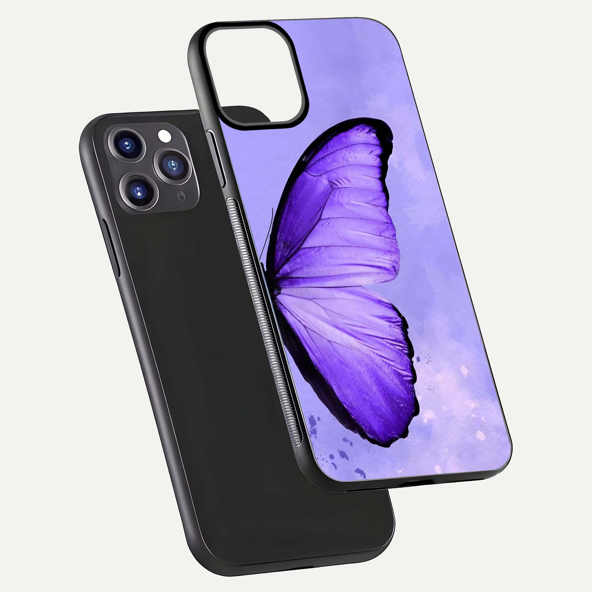 Violet Dream Wing Glass Case for iPhone 11 Pro Max front & back layout showing violet tones and smooth edges