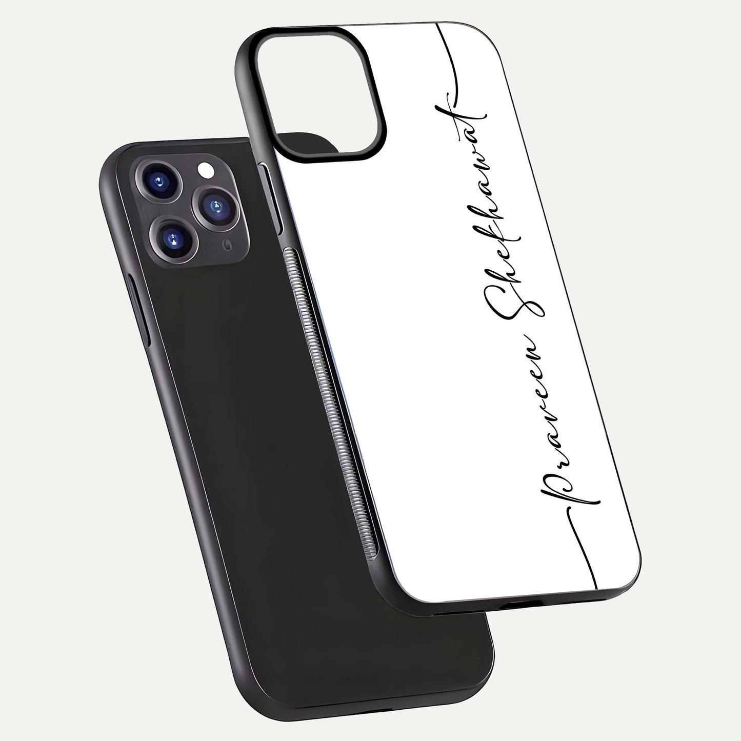 White Tune Custom Name Glass Case for iPhone 11 Pro Max front & back layout showing clean design and text placement