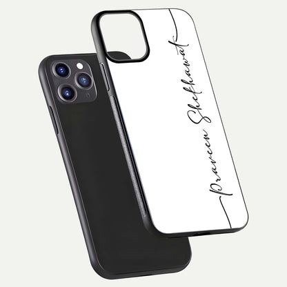White Tune Custom Name Glass Case for iPhone 11 Pro Max front & back layout showing clean design and text placement