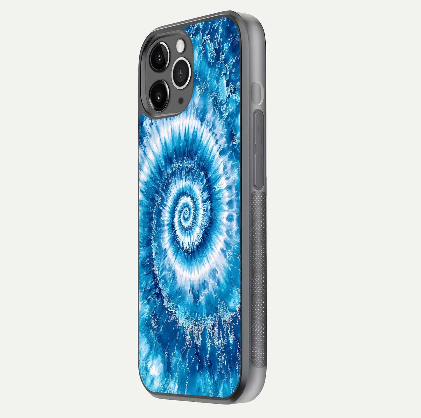 Blue Galaxy Wave Glass Case for iPhone 11 Pro Max floating mockup revealing cosmic depth and curved-edge texture