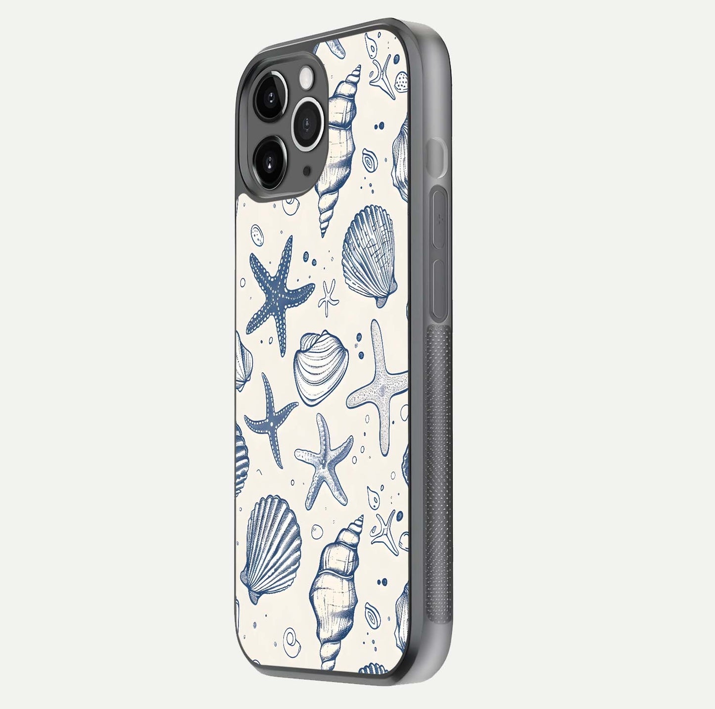 Blue Ocean Outline Glass Case for iPhone 11 Pro Max floating mockup displaying marine-inspired aesthetic and smooth surface