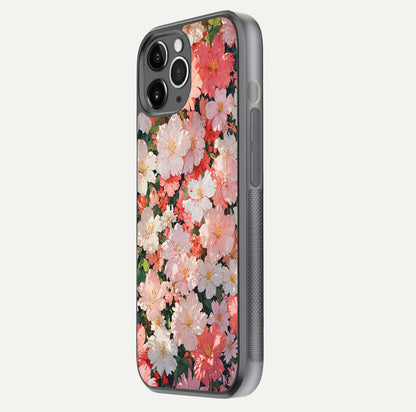 Blush Bloom Field Glass Case for iPhone 11 Pro Max floating mockup highlighting floral spread and edge reflection