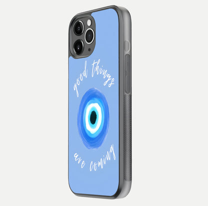 Bright Future Ahead Glass Case for iPhone 11 Pro Max floating mockup showing sleek design and positive quote print