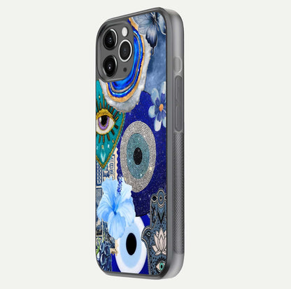 Celestial Blue Vision Glass Case for iPhone 11 Pro Max floating mockup showing gloss depth and night-sky pattern