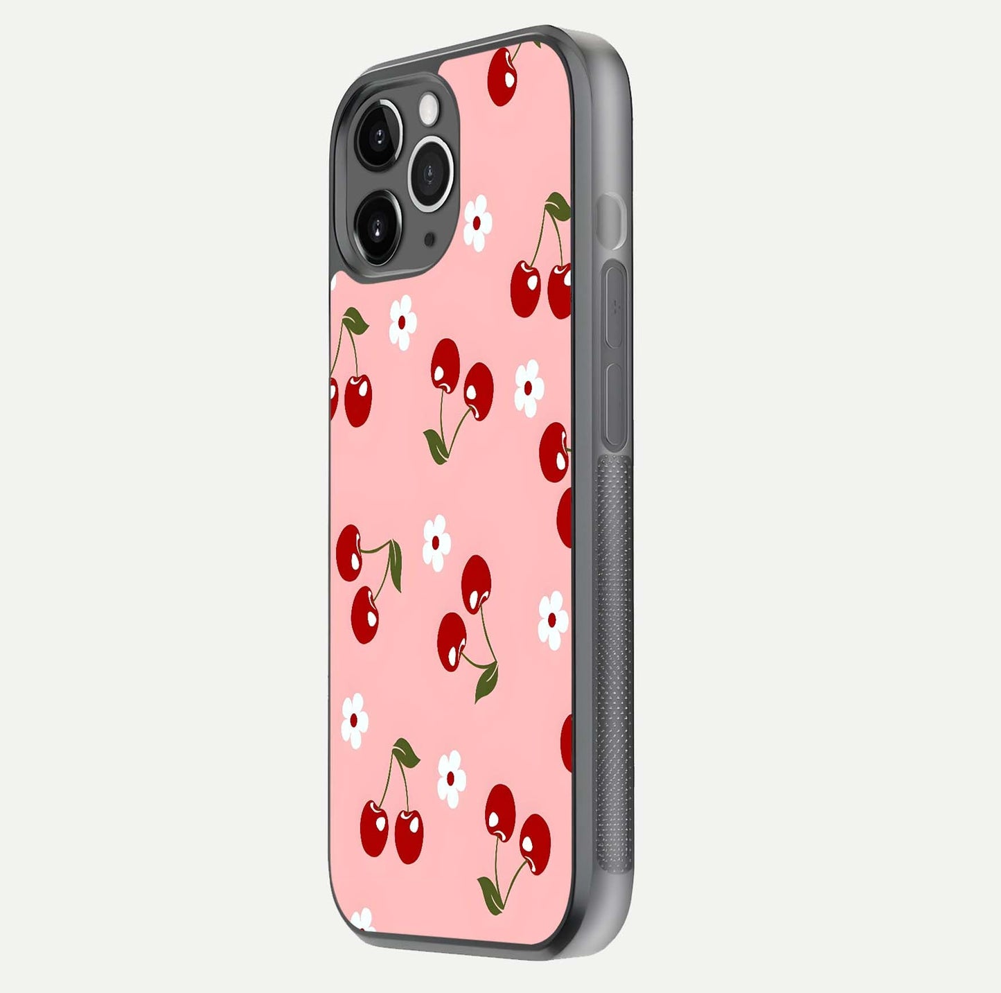 Cherry Love Mood Glass Case for iPhone 11 Pro Max floating mockup showing HD gloss reflection and red tones