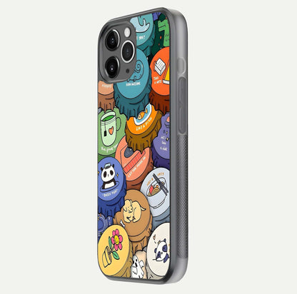 Coins Patterns Glass Case for iPhone 11 Pro Max floating mockup showing reflection depth and smooth tone