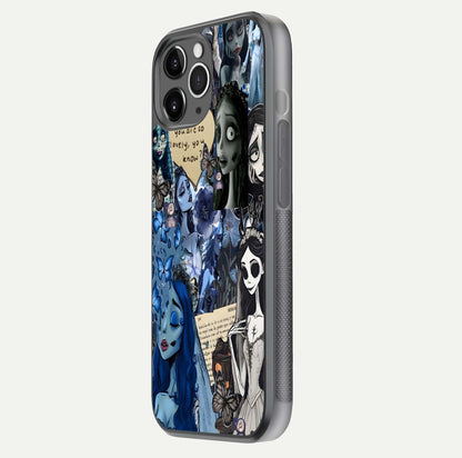 Corpse Bride Posters Glass Case for iPhone 11 Pro Max floating mockup showing shine texture and clear design