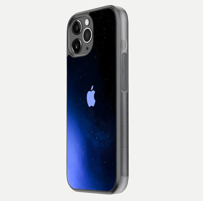 Cosmic Blue Apple Glass Case for iPhone 11 Pro Max floating mockup showing HD gloss and deep space gradient