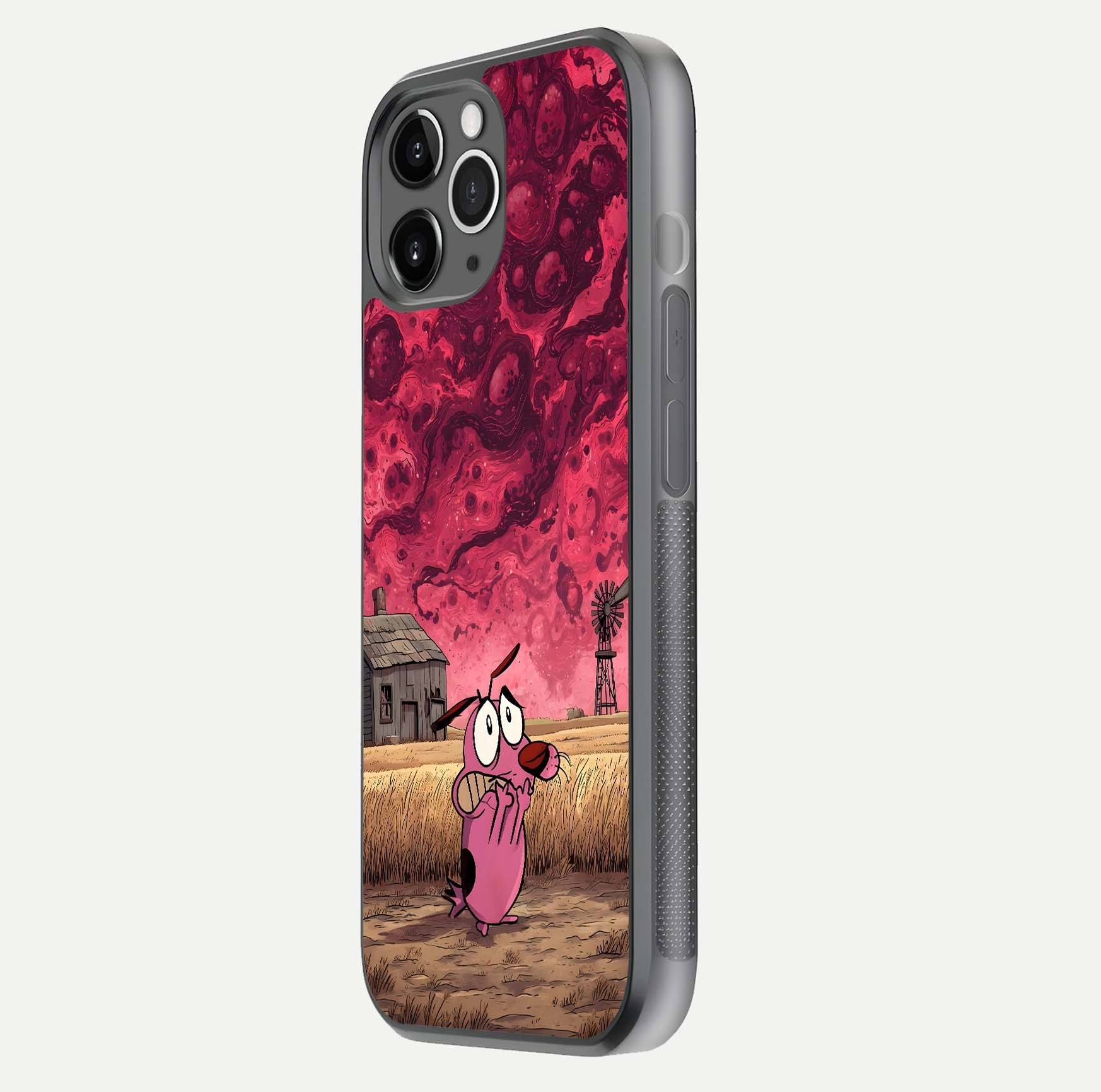 Courage Under Sky Glass Case for iPhone 11 Pro Max floating mockup showing shine reflection and clean edges