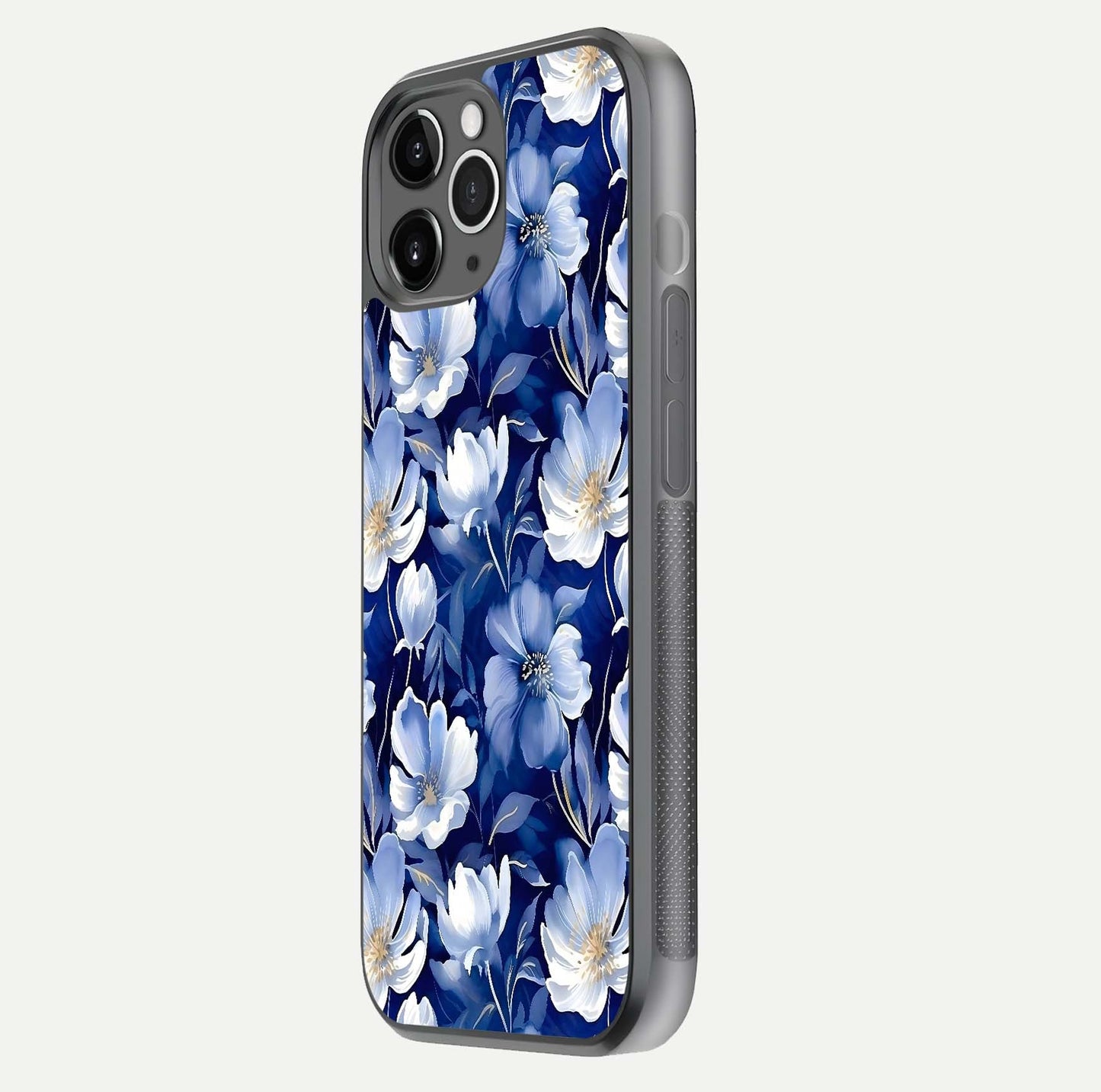 Cute Floral Patterns Glass Case for iPhone 11 Pro Max floating mockup showing shine depth and design clarity