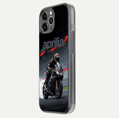 Dark Aprilla Glass Case for iPhone 11 Pro Max floating mockup showing glossy contrast and texture clarity