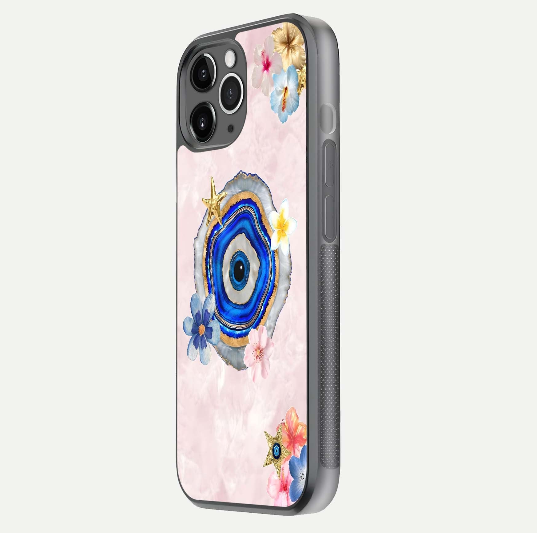 Divine Aura Bloom Glass Case for iPhone 11 Pro Max floating mockup showing gloss texture and elegant design