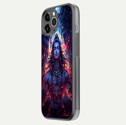 Divine Fire Shiv Glass Case for iPhone 11 Pro Max floating mockup showing glow texture and gloss finish