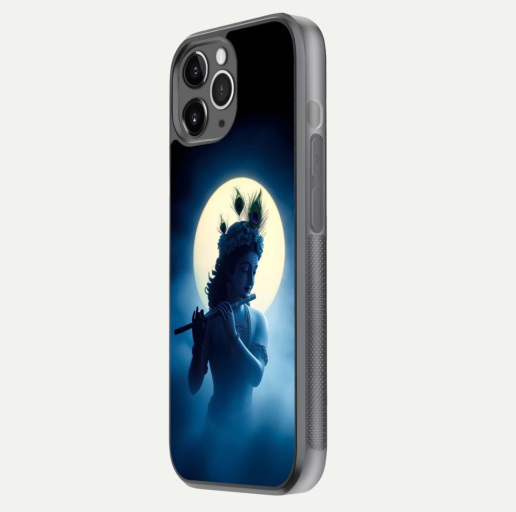 Divine Moon Flute Glass Case for iPhone 11 Pro Max floating mockup showing HD gloss and luminous texture
