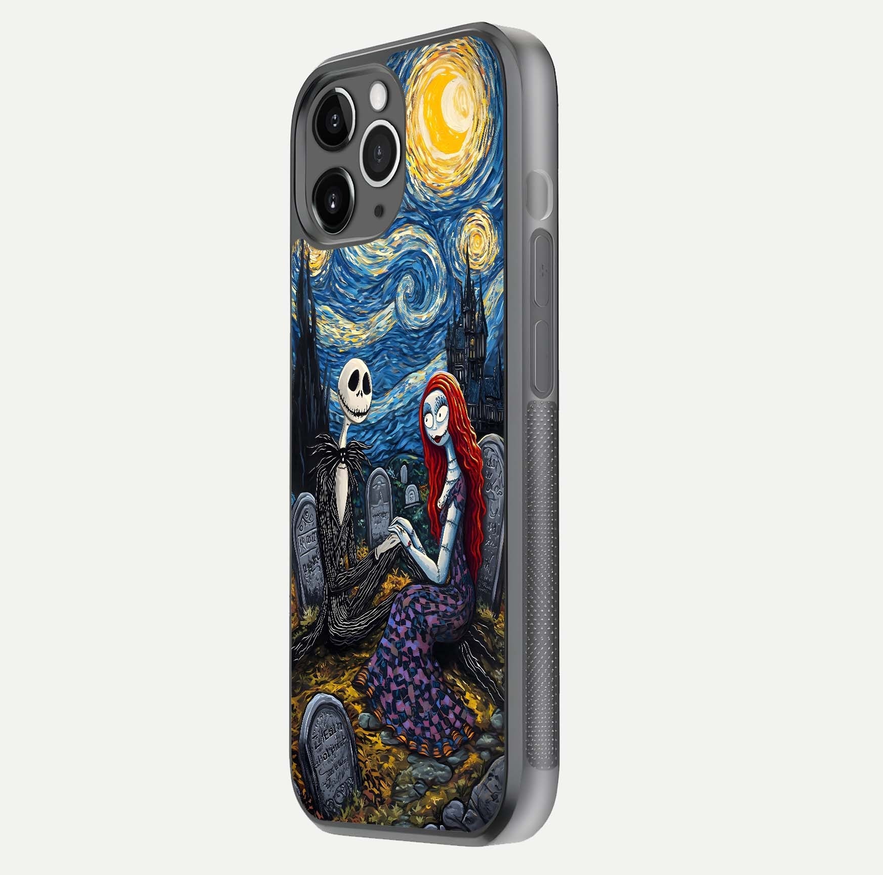 Eternal Night Love Glass Case for iPhone 11 Pro Max floating mockup showing gloss brightness and romantic vibe