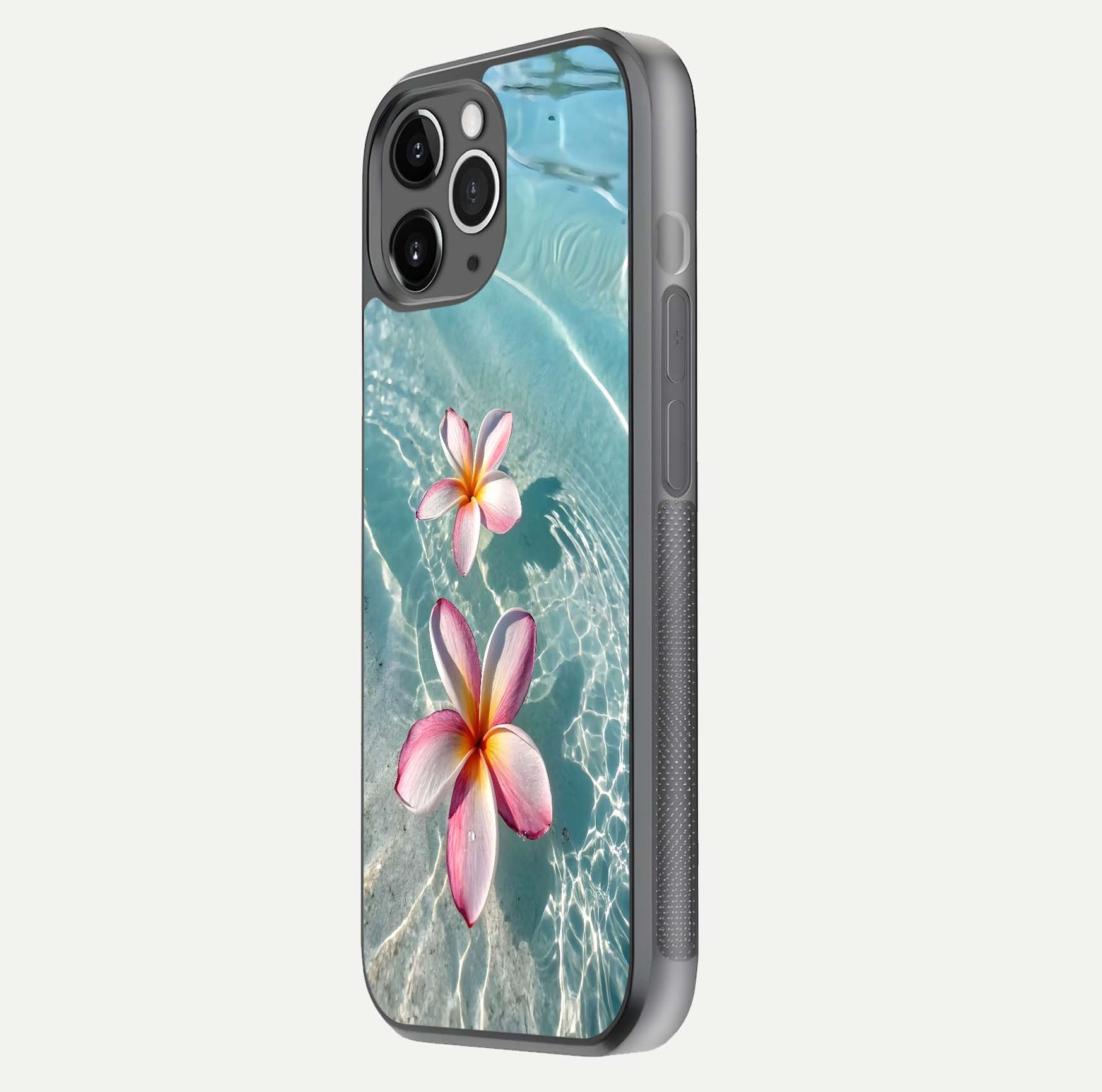 Floating Bloom Bliss Glass Case for iPhone 11 Pro Max floating mockup showing HD gloss shine and floral texture