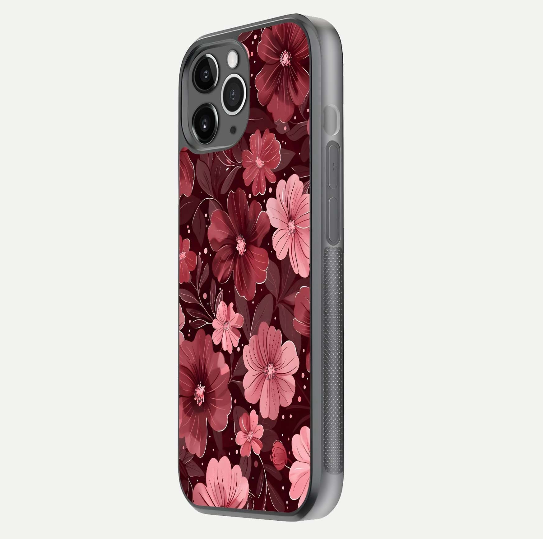 Flower Blush Bloom Glass Case for iPhone 11 Pro Max floating mockup showing shine polish and elegant look