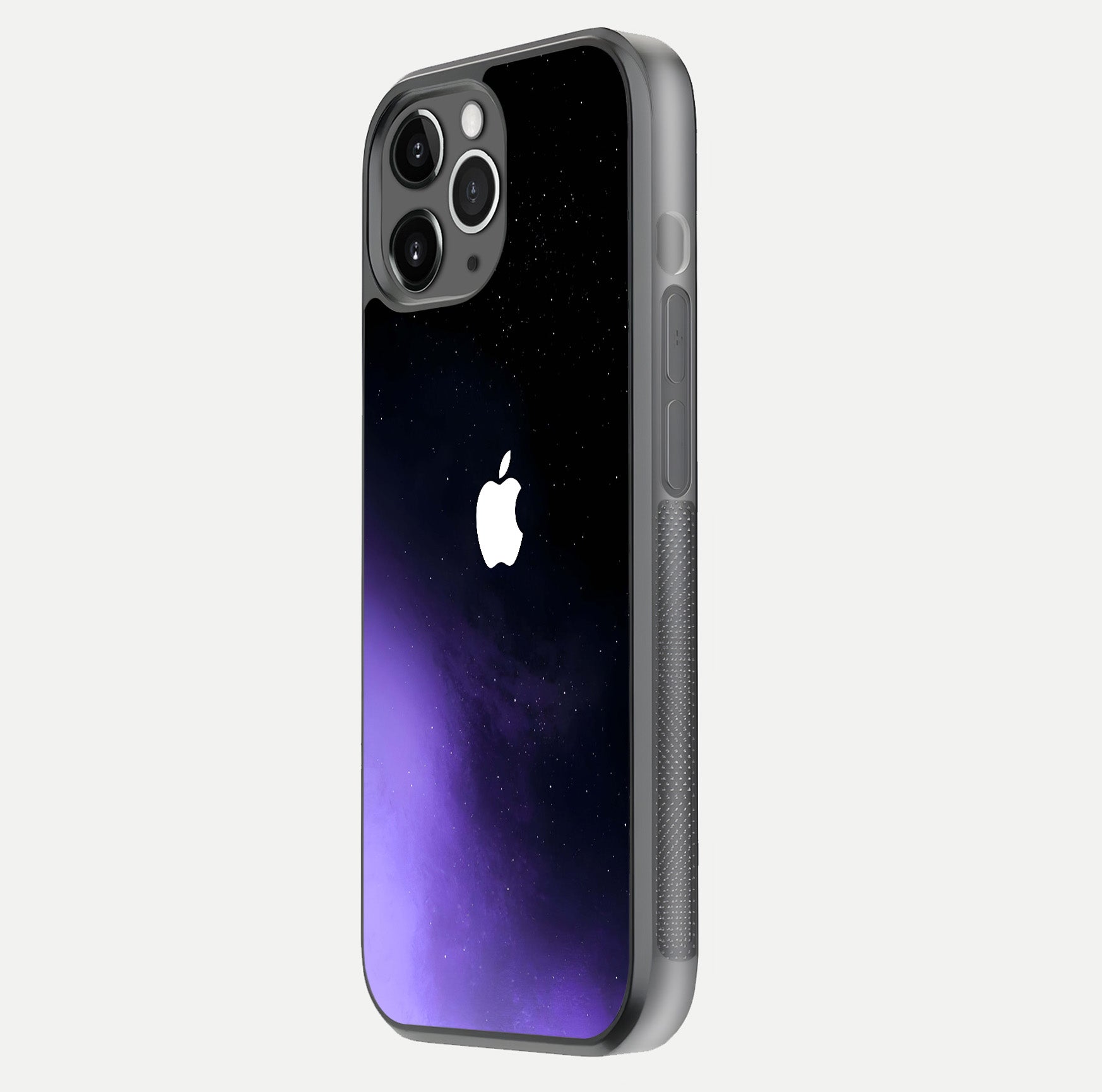 Galaxy Apple Aura Glass Case for iPhone 11 Pro Max floating dual-view mockup highlighting HD gloss and deep space color blend