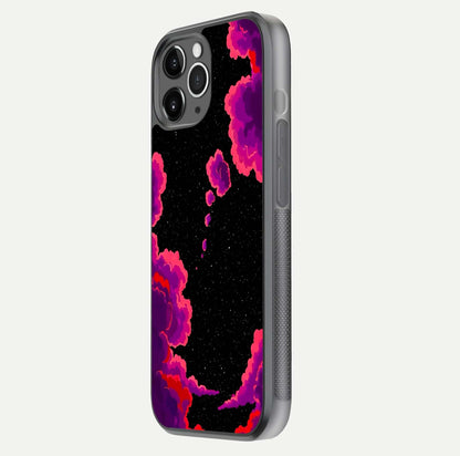 Galaxy Dream Frame Glass Case for iPhone 11 Pro Max floating dual-view mockup showing vibrant gloss and space-themed tones
