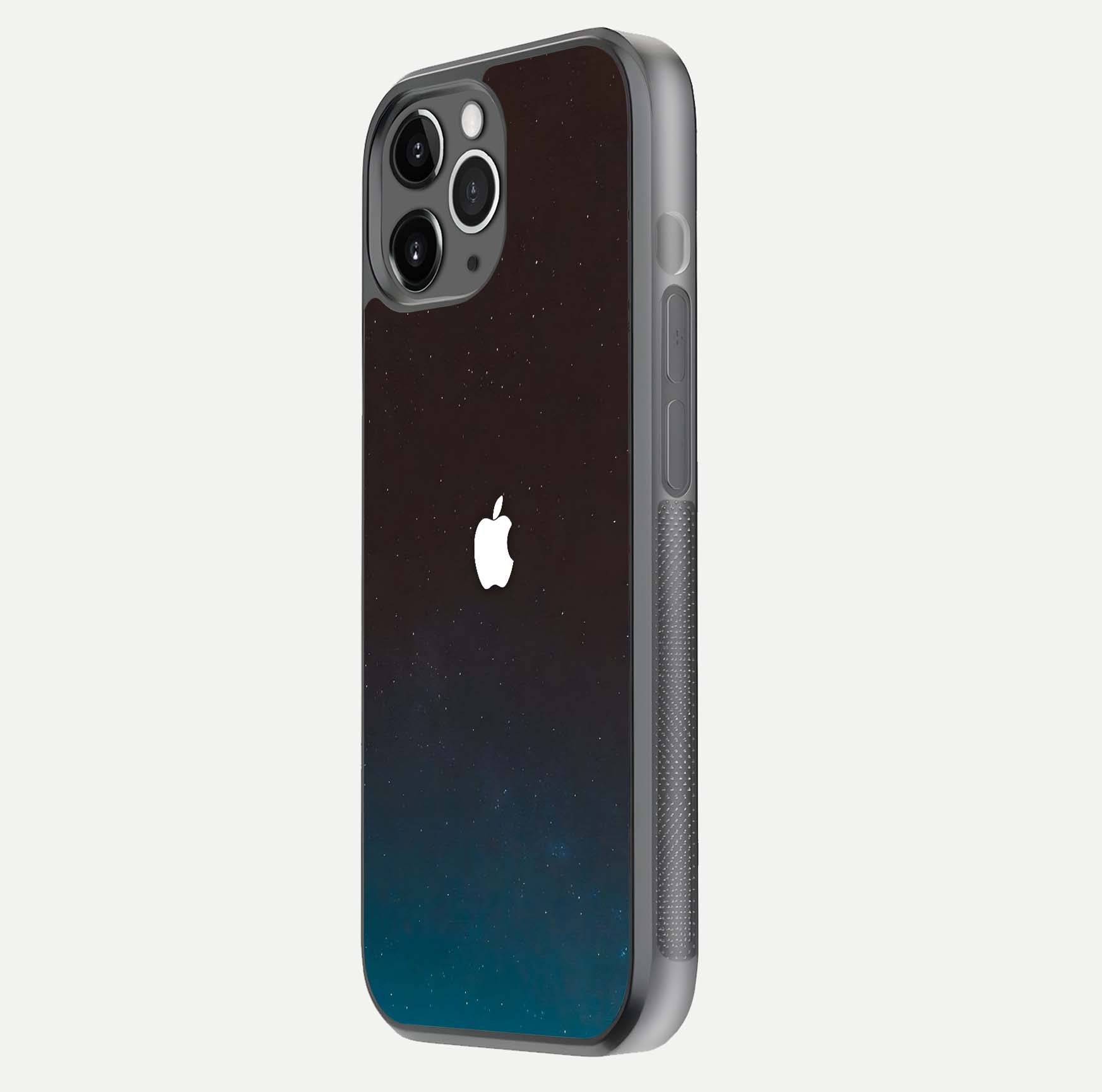 Green Emerald Apple Logo Glass Case for iPhone 11 Pro Max floating dual-view mockup showing glossy shine and premium color tone