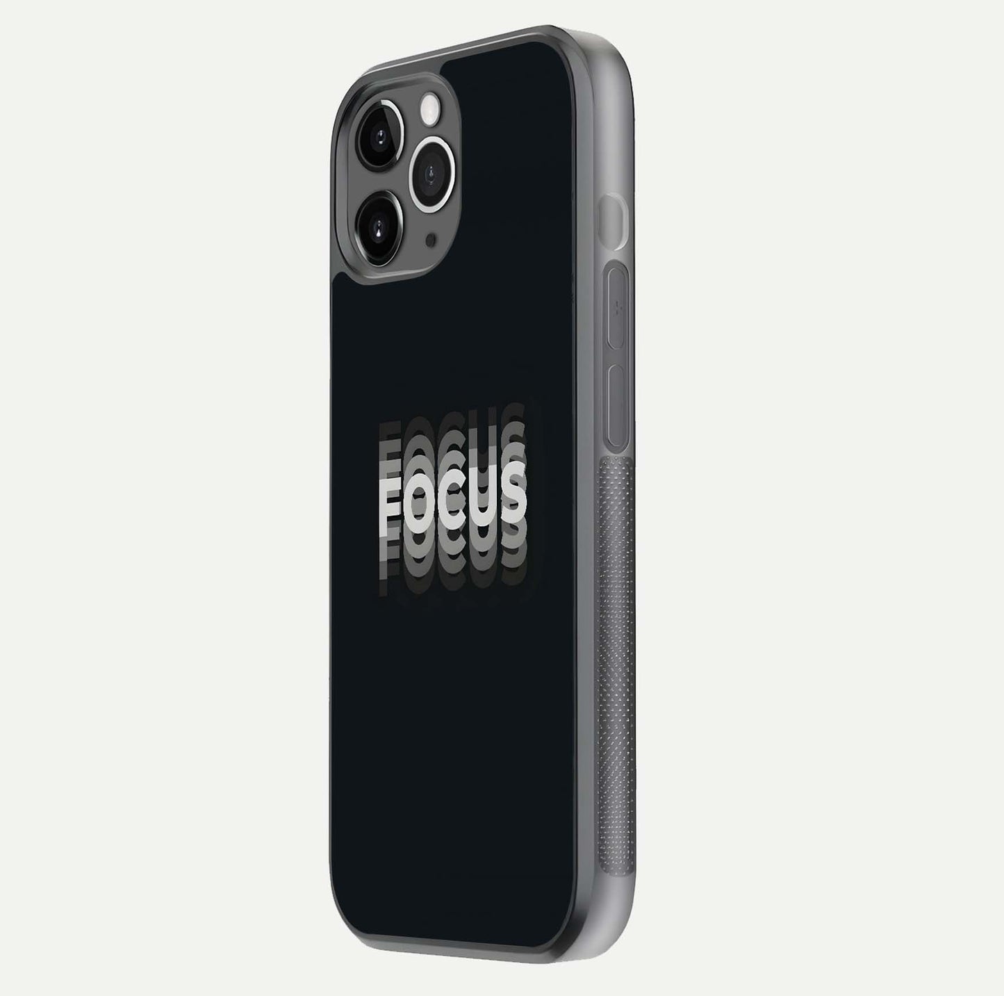Mono Focus Vision Glass Case for iPhone 11 Pro Max floating dual-view mockup showing HD gloss and elegant simplicity